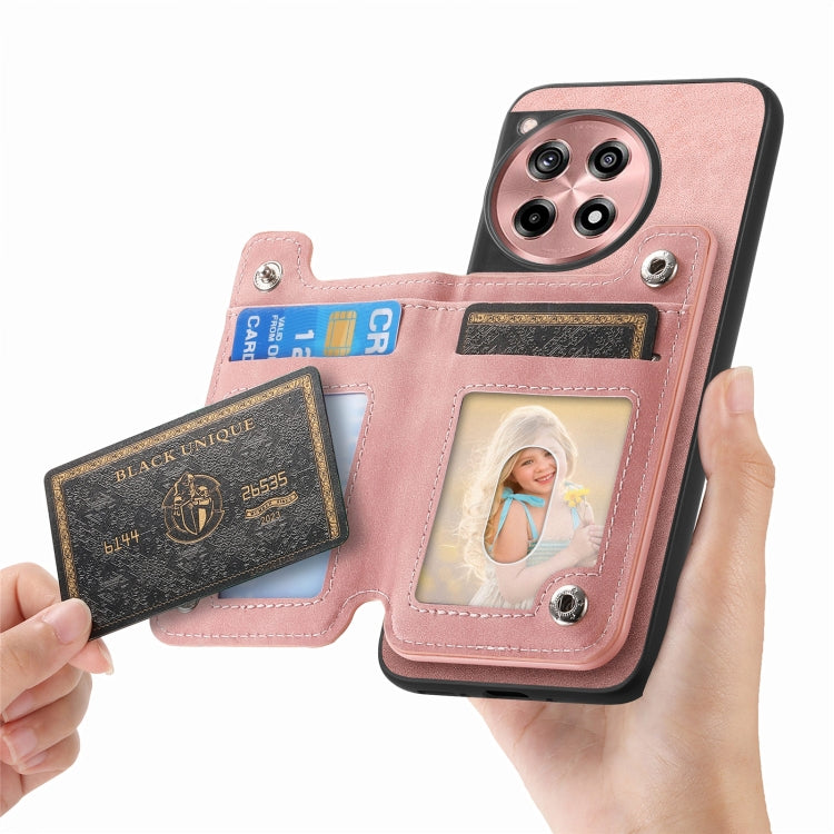 For OnePlus Ace 3 5G / 12R 5G Retro MagSafe Zipper Wallet Card Bag Back Phone Case(Pink) - OnePlus Cases by PMC TechLife | Online Shopping South Africa | PMC TechLife | Buy Now Pay Later Mobicred