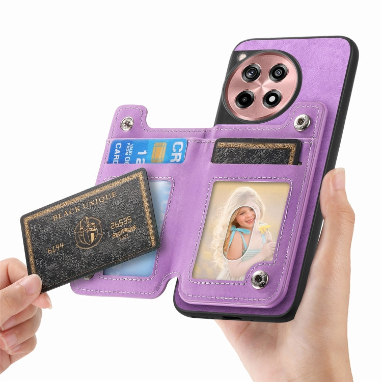For OnePlus Ace 3 5G / 12R 5G Retro MagSafe Zipper Wallet Card Bag Back Phone Case(Purple) - OnePlus Cases by PMC TechLife | Online Shopping South Africa | PMC TechLife | Buy Now Pay Later Mobicred