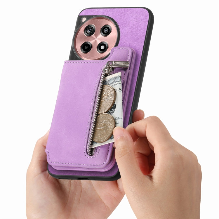 For OnePlus Ace 3 5G / 12R 5G Retro MagSafe Zipper Wallet Card Bag Back Phone Case(Purple) - OnePlus Cases by PMC TechLife | Online Shopping South Africa | PMC TechLife | Buy Now Pay Later Mobicred