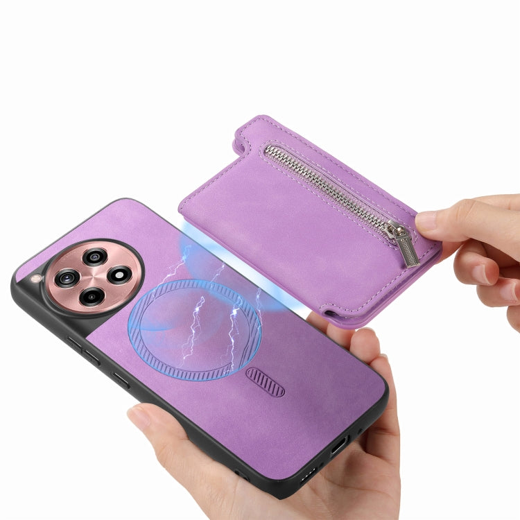For OnePlus Ace 3 5G / 12R 5G Retro MagSafe Zipper Wallet Card Bag Back Phone Case(Purple) - OnePlus Cases by PMC TechLife | Online Shopping South Africa | PMC TechLife | Buy Now Pay Later Mobicred