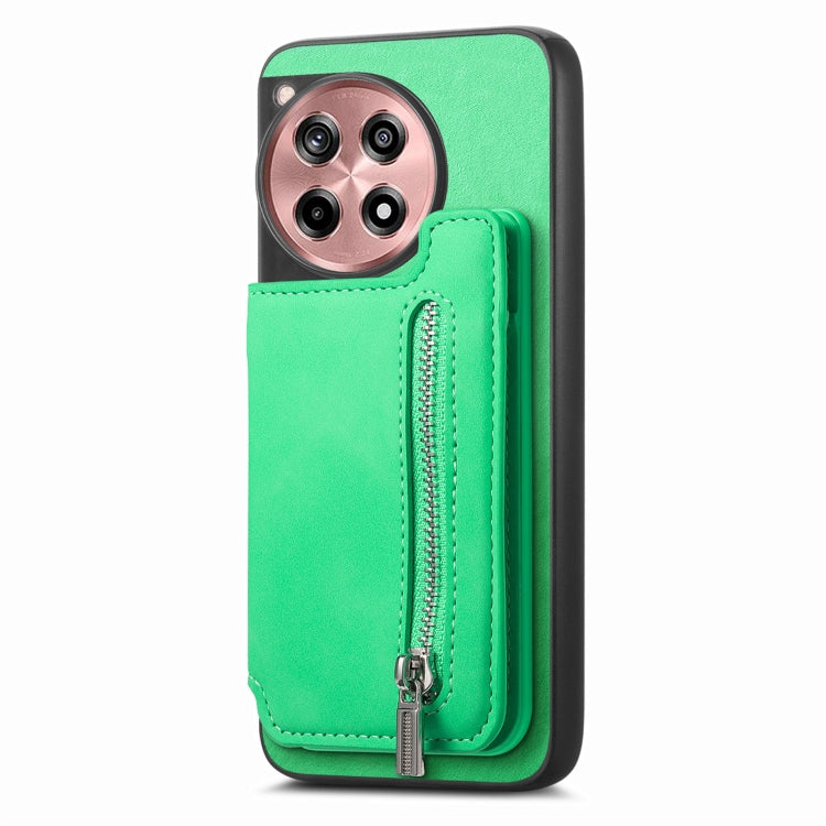 For OnePlus Ace 3 5G / 12R 5G Retro MagSafe Zipper Wallet Card Bag Back Phone Case(Green) - OnePlus Cases by PMC TechLife | Online Shopping South Africa | PMC TechLife | Buy Now Pay Later Mobicred