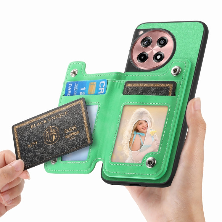 For OnePlus Ace 3 5G / 12R 5G Retro MagSafe Zipper Wallet Card Bag Back Phone Case(Green) - OnePlus Cases by PMC TechLife | Online Shopping South Africa | PMC TechLife | Buy Now Pay Later Mobicred
