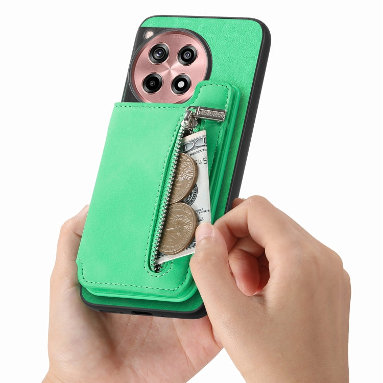 For OnePlus Ace 3 5G / 12R 5G Retro MagSafe Zipper Wallet Card Bag Back Phone Case(Green) - OnePlus Cases by PMC TechLife | Online Shopping South Africa | PMC TechLife | Buy Now Pay Later Mobicred