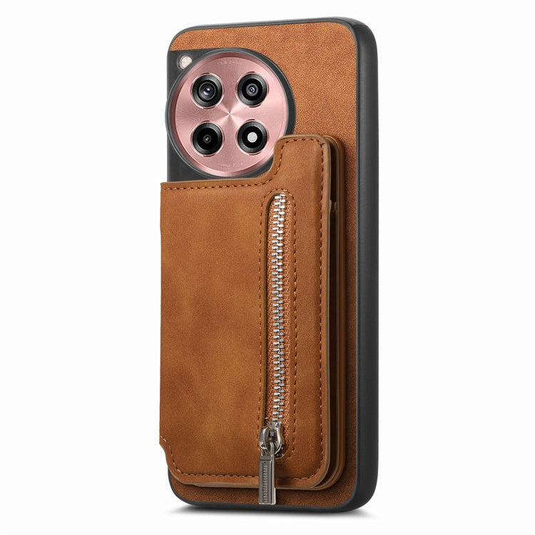 For OnePlus Ace 3 5G / 12R 5G Retro MagSafe Zipper Wallet Card Bag Back Phone Case(Brown) - OnePlus Cases by PMC TechLife | Online Shopping South Africa | PMC TechLife | Buy Now Pay Later Mobicred