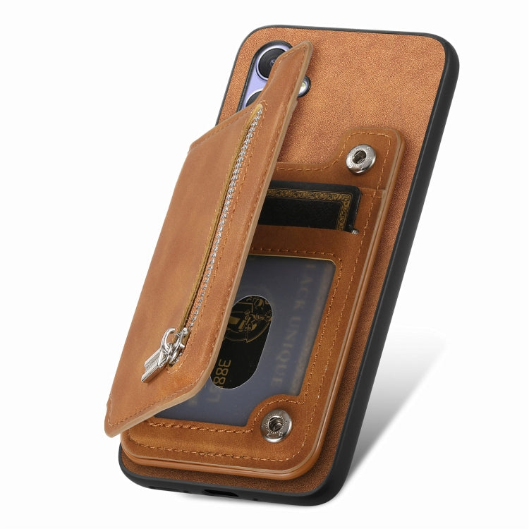 For OnePlus Ace 3 5G / 12R 5G Retro MagSafe Zipper Wallet Card Bag Back Phone Case(Brown) - OnePlus Cases by PMC TechLife | Online Shopping South Africa | PMC TechLife | Buy Now Pay Later Mobicred