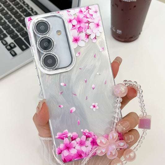 For Samsung Galaxy S25 5G Electroplating Flowers Plants Texture Wristband TPU Phone Case(Sakura FL12) - Galaxy S25 5G Cases by PMC Jewellery | Online Shopping South Africa | PMC Jewellery | Buy Now Pay Later Mobicred