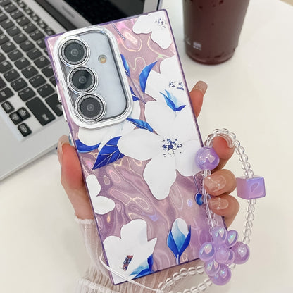 For Samsung Galaxy S25+ 5G Electroplating Flowers Plants Texture Wristband TPU Phone Case(Bougainvillea FL8) - Galaxy S25+ 5G Cases by PMC Jewellery | Online Shopping South Africa | PMC Jewellery | Buy Now Pay Later Mobicred