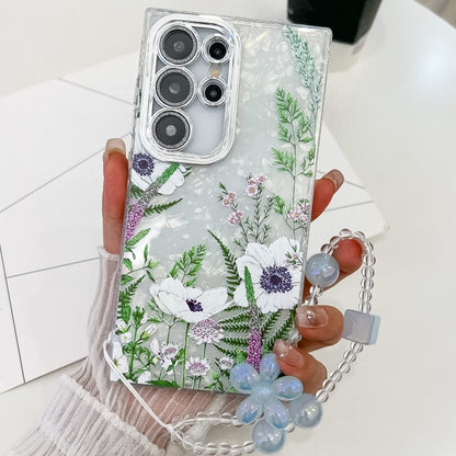 For Samsung Galaxy S25 Ultra 5G Electroplating Flowers Plants Texture Wristband TPU Phone Case(Green Plants FL5) - Galaxy S25 Ultra 5G Cases by PMC Jewellery | Online Shopping South Africa | PMC Jewellery | Buy Now Pay Later Mobicred