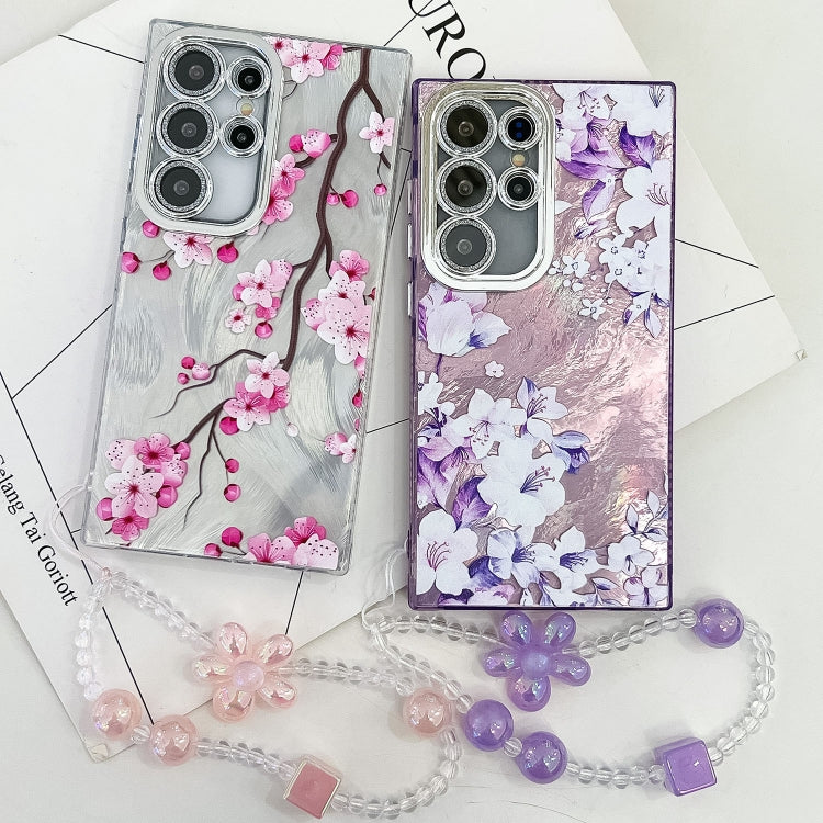 For Samsung Galaxy S25 5G Electroplating Flowers Plants Texture Wristband TPU Phone Case(Lilac Flowers FL16) - Galaxy S25 5G Cases by PMC Jewellery | Online Shopping South Africa | PMC Jewellery | Buy Now Pay Later Mobicred