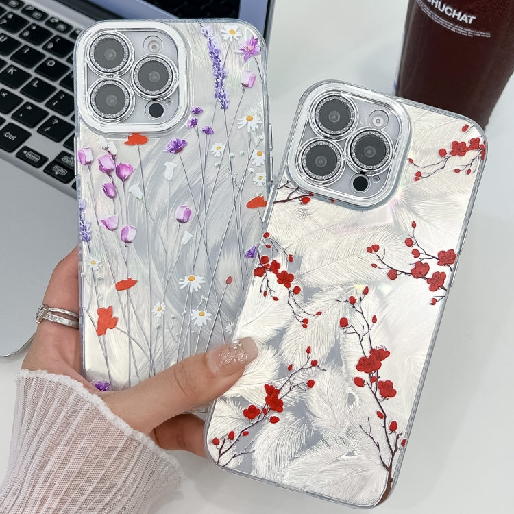 For iPhone 16e Electroplating Flower Texture TPU Phone Case(Purple Wildflowers SH1) - iPhone 16e Cases by PMC TechLife | Online Shopping South Africa | PMC TechLife | Buy Now Pay Later Mobicred