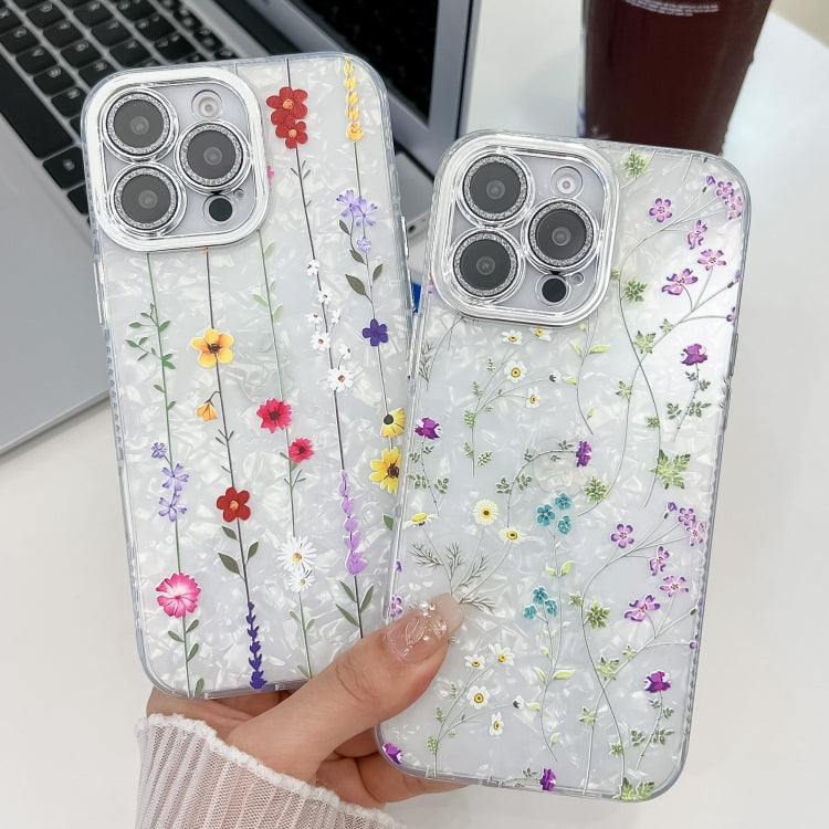 For iPhone 16e Electroplating Flower Texture TPU Phone Case(Purple Wildflowers SH1) - iPhone 16e Cases by PMC TechLife | Online Shopping South Africa | PMC TechLife | Buy Now Pay Later Mobicred