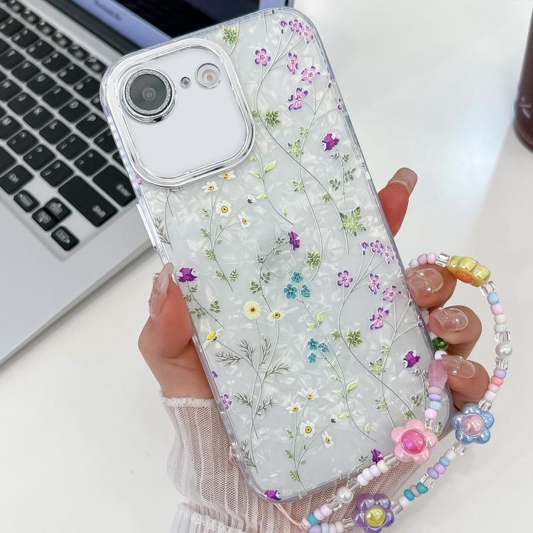 For iPhone 16e Electroplating Flower Texture Wristband TPU Phone Case(Wild Chrysanthemum SH5) - iPhone 16e Cases by PMC TechLife | Online Shopping South Africa | PMC TechLife | Buy Now Pay Later Mobicred