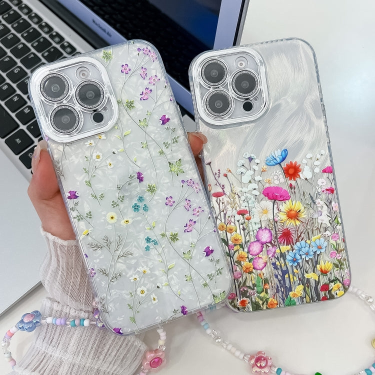 For iPhone 16e Electroplating Flower Texture Wristband TPU Phone Case(Wild Chrysanthemum SH5) - iPhone 16e Cases by PMC TechLife | Online Shopping South Africa | PMC TechLife | Buy Now Pay Later Mobicred