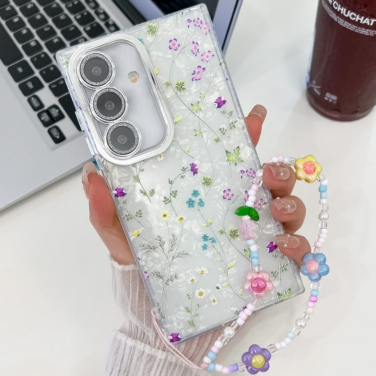 For Samsung Galaxy S25+ 5G Electroplating Flower Texture Wristband TPU Phone Case(Wild Chrysanthemum SH5) - Galaxy S25+ 5G Cases by PMC Jewellery | Online Shopping South Africa | PMC Jewellery | Buy Now Pay Later Mobicred