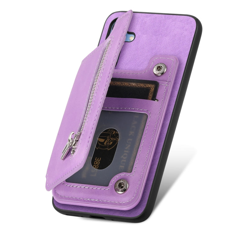 For Samsung Galaxy S25 5G Retro MagSafe Zipper Wallet Card Bag Back Phone Case(Purple) - Galaxy S25 5G Cases by PMC Jewellery | Online Shopping South Africa | PMC Jewellery | Buy Now Pay Later Mobicred