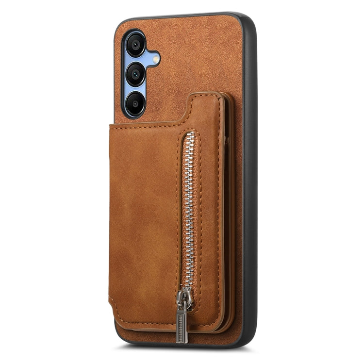 For Samsung Galaxy S25 5G Retro MagSafe Zipper Wallet Card Bag Back Phone Case(Brown) - Galaxy S25 5G Cases by PMC Jewellery | Online Shopping South Africa | PMC Jewellery | Buy Now Pay Later Mobicred