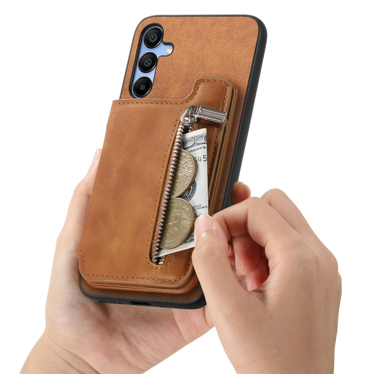 For Samsung Galaxy S25 5G Retro MagSafe Zipper Wallet Card Bag Back Phone Case(Brown) - Galaxy S25 5G Cases by PMC Jewellery | Online Shopping South Africa | PMC Jewellery | Buy Now Pay Later Mobicred