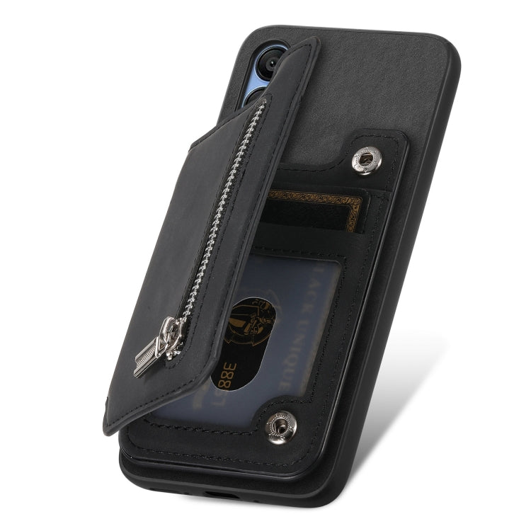 For Samsung Galaxy S25 5G Retro MagSafe Zipper Wallet Card Bag Back Phone Case(Black) - Galaxy S25 5G Cases by PMC Jewellery | Online Shopping South Africa | PMC Jewellery | Buy Now Pay Later Mobicred