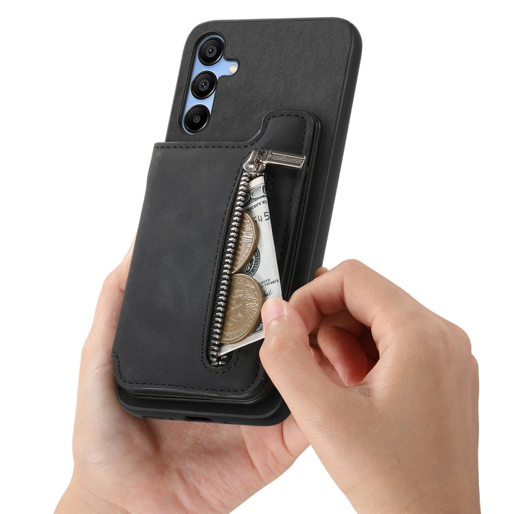 For Samsung Galaxy S25 5G Retro MagSafe Zipper Wallet Card Bag Back Phone Case(Black) - Galaxy S25 5G Cases by PMC Jewellery | Online Shopping South Africa | PMC Jewellery | Buy Now Pay Later Mobicred