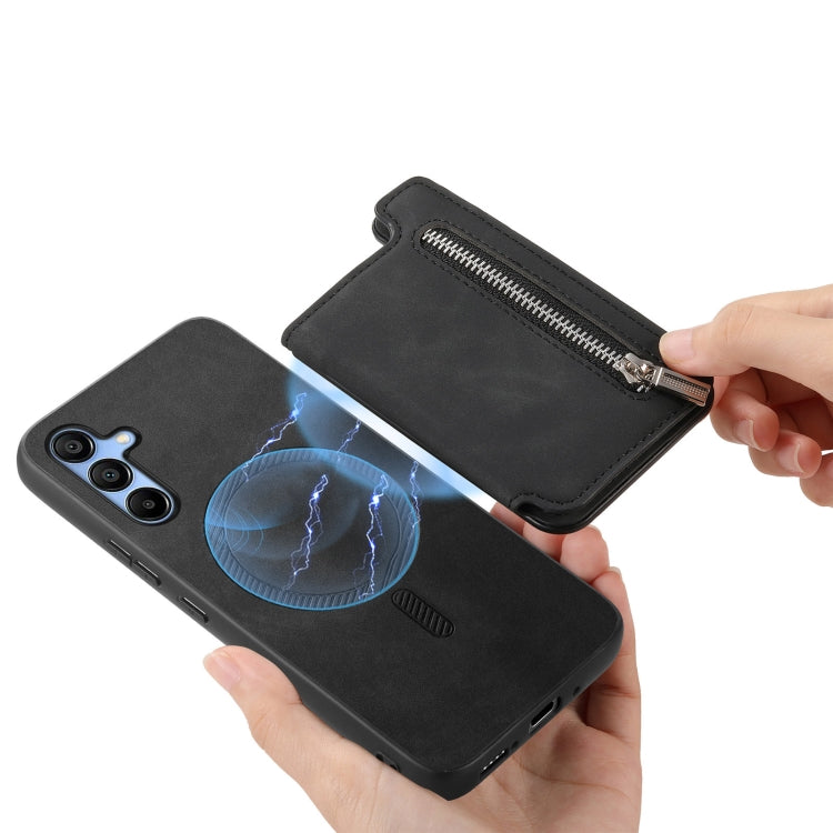 For Samsung Galaxy S25 5G Retro MagSafe Zipper Wallet Card Bag Back Phone Case(Black) - Galaxy S25 5G Cases by PMC Jewellery | Online Shopping South Africa | PMC Jewellery | Buy Now Pay Later Mobicred