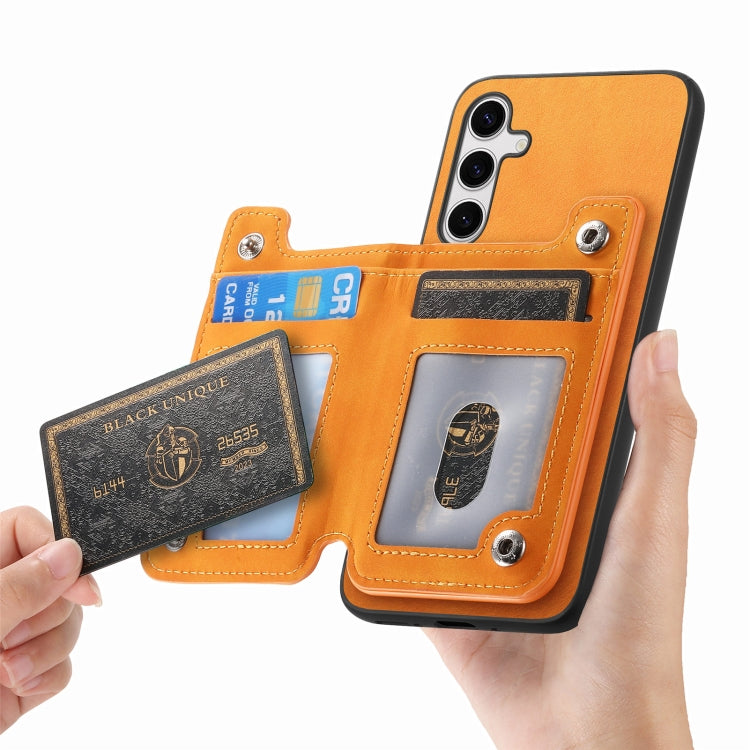 For Samsung Galaxy S25+ 5G Retro MagSafe Zipper Wallet Card Bag Back Phone Case(Yellow) - Galaxy S25+ 5G Cases by PMC Jewellery | Online Shopping South Africa | PMC Jewellery | Buy Now Pay Later Mobicred