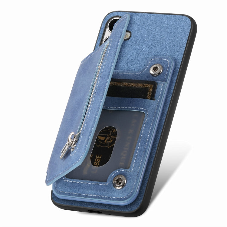 For Samsung Galaxy S25+ 5G Retro MagSafe Zipper Wallet Card Bag Back Phone Case(Blue) - Galaxy S25+ 5G Cases by PMC Jewellery | Online Shopping South Africa | PMC Jewellery | Buy Now Pay Later Mobicred