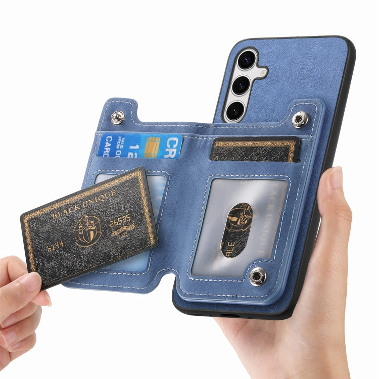 For Samsung Galaxy S25+ 5G Retro MagSafe Zipper Wallet Card Bag Back Phone Case(Blue) - Galaxy S25+ 5G Cases by PMC Jewellery | Online Shopping South Africa | PMC Jewellery | Buy Now Pay Later Mobicred