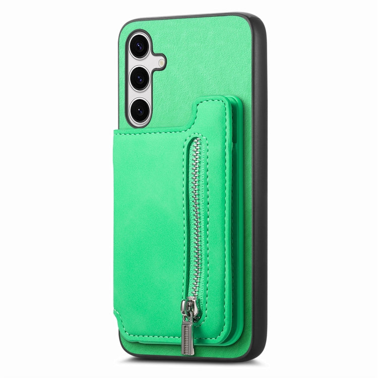 For Samsung Galaxy S25+ 5G Retro MagSafe Zipper Wallet Card Bag Back Phone Case(Green) - Galaxy S25+ 5G Cases by PMC Jewellery | Online Shopping South Africa | PMC Jewellery | Buy Now Pay Later Mobicred