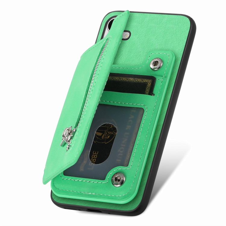 For Samsung Galaxy S25+ 5G Retro MagSafe Zipper Wallet Card Bag Back Phone Case(Green) - Galaxy S25+ 5G Cases by PMC Jewellery | Online Shopping South Africa | PMC Jewellery | Buy Now Pay Later Mobicred