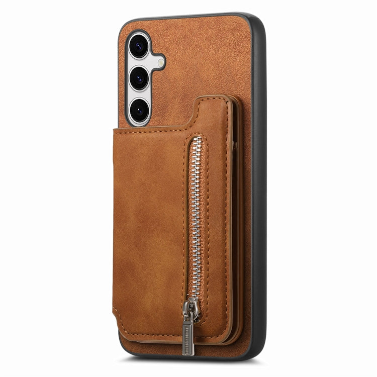 For Samsung Galaxy S25+ 5G Retro MagSafe Zipper Wallet Card Bag Back Phone Case(Brown) - Galaxy S25+ 5G Cases by PMC Jewellery | Online Shopping South Africa | PMC Jewellery | Buy Now Pay Later Mobicred