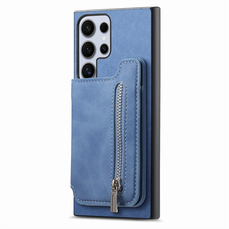 For Samsung Galaxy S25 Ultra 5G Retro MagSafe Zipper Wallet Card Bag Back Phone Case(Blue) - Galaxy S25 Ultra 5G Cases by PMC TechLife | Online Shopping South Africa | PMC TechLife | Buy Now Pay Later Mobicred