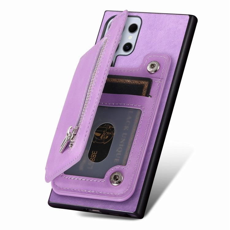 For Samsung Galaxy S25 Ultra 5G Retro MagSafe Zipper Wallet Card Bag Back Phone Case(Purple) - Galaxy S25 Ultra 5G Cases by PMC TechLife | Online Shopping South Africa | PMC TechLife | Buy Now Pay Later Mobicred