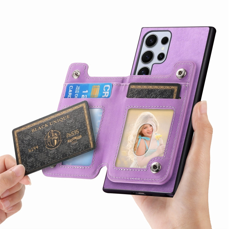 For Samsung Galaxy S25 Ultra 5G Retro MagSafe Zipper Wallet Card Bag Back Phone Case(Purple) - Galaxy S25 Ultra 5G Cases by PMC TechLife | Online Shopping South Africa | PMC TechLife | Buy Now Pay Later Mobicred