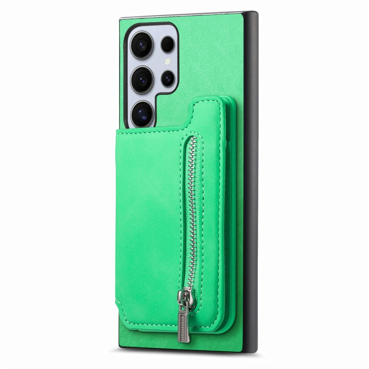 For Samsung Galaxy S25 Ultra 5G Retro MagSafe Zipper Wallet Card Bag Back Phone Case(Green) - Galaxy S25 Ultra 5G Cases by PMC TechLife | Online Shopping South Africa | PMC TechLife | Buy Now Pay Later Mobicred