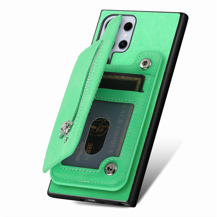 For Samsung Galaxy S25 Ultra 5G Retro MagSafe Zipper Wallet Card Bag Back Phone Case(Green) - Galaxy S25 Ultra 5G Cases by PMC TechLife | Online Shopping South Africa | PMC TechLife | Buy Now Pay Later Mobicred