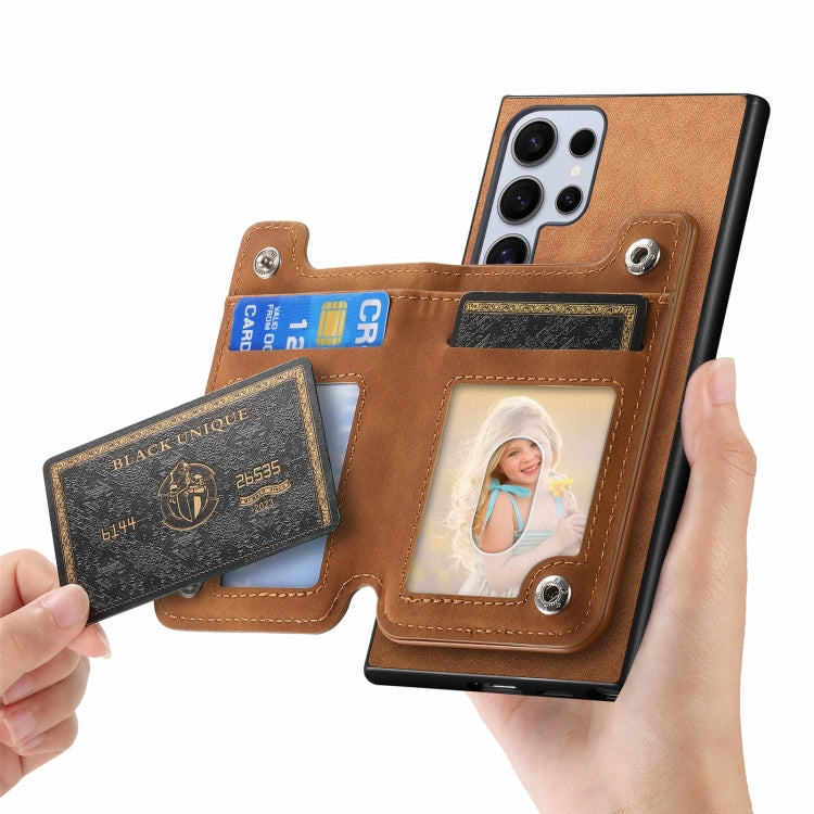 For Samsung Galaxy S25 Ultra 5G Retro MagSafe Zipper Wallet Card Bag Back Phone Case(Brown) - Galaxy S25 Ultra 5G Cases by PMC TechLife | Online Shopping South Africa | PMC TechLife | Buy Now Pay Later Mobicred