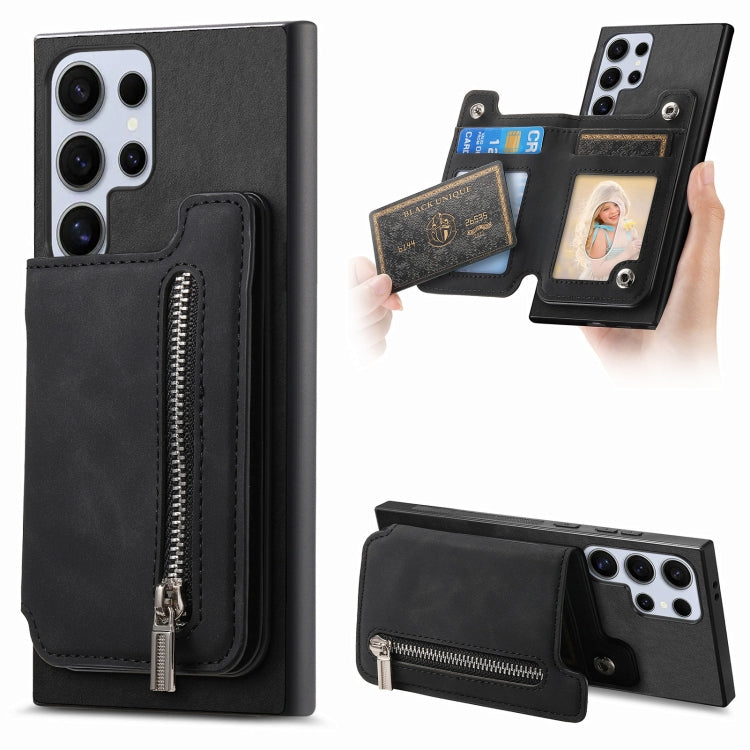 For Samsung Galaxy S25 Ultra 5G Retro MagSafe Zipper Wallet Card Bag Back Phone Case(Black) - Galaxy S25 Ultra 5G Cases by PMC TechLife | Online Shopping South Africa | PMC TechLife | Buy Now Pay Later Mobicred