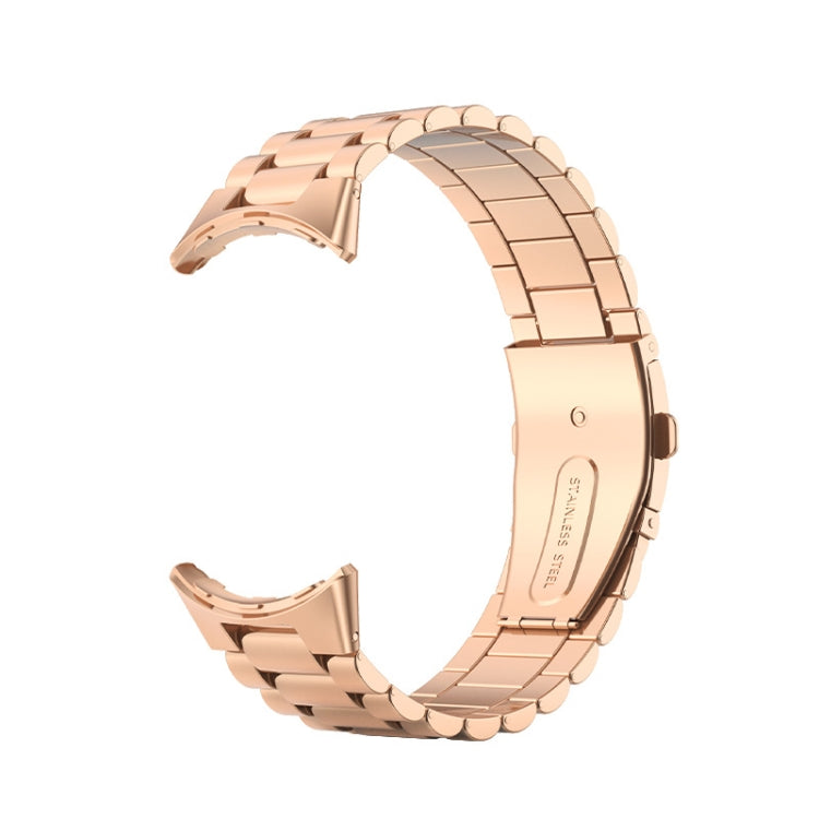 For Google Pixel Watch 3 45mm Three Beads Stainless Steel Folding Buckle Integrated Watch Band(Rose Gold) - free shipping - PMC TechLife - Order now!