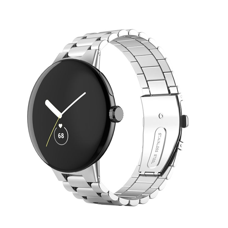 For Google Pixel Watch 3 45mm Three Beads Stainless Steel Folding Buckle Integrated Watch Band(Silver) - free shipping - PMC TechLife - Order now!