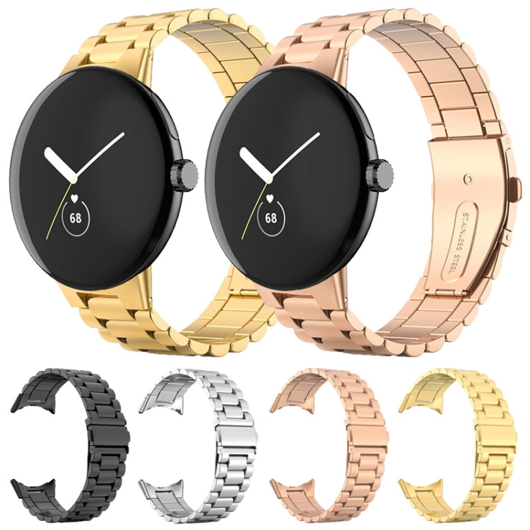 For Google Pixel Watch 3 45mm Three Beads Stainless Steel Folding Buckle Integrated Watch Band(Rose Gold) - free shipping - PMC TechLife - Order now!