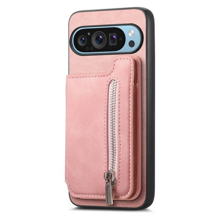For Google Pixel 9 Pro XL Retro MagSafe Zipper Wallet Card Bag Back Phone Case(Pink) - Google Cases by PMC TechLife | Online Shopping South Africa | PMC TechLife | Buy Now Pay Later Mobicred