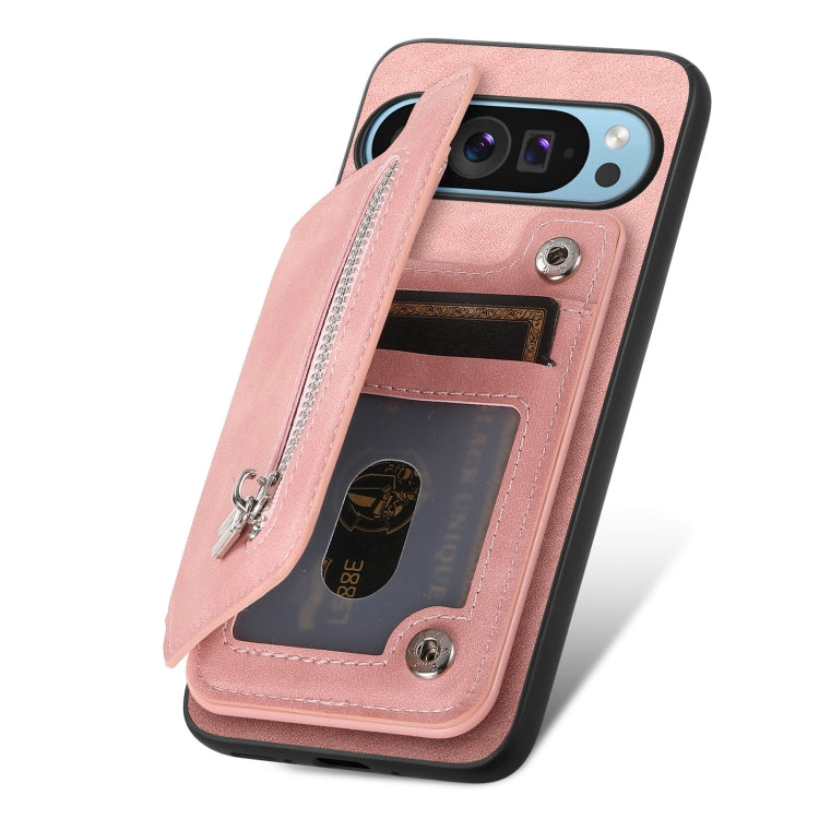 For Google Pixel 9 Pro XL Retro MagSafe Zipper Wallet Card Bag Back Phone Case(Pink) - Google Cases by PMC TechLife | Online Shopping South Africa | PMC TechLife | Buy Now Pay Later Mobicred