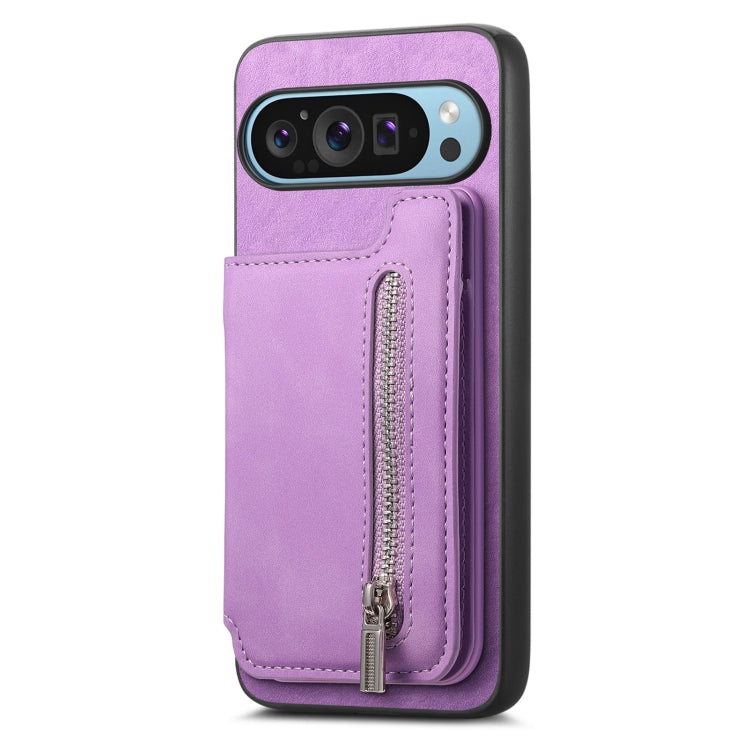 For Google Pixel 9 Pro XL Retro MagSafe Zipper Wallet Card Bag Back Phone Case(Purple) - Google Cases by PMC TechLife | Online Shopping South Africa | PMC TechLife | Buy Now Pay Later Mobicred