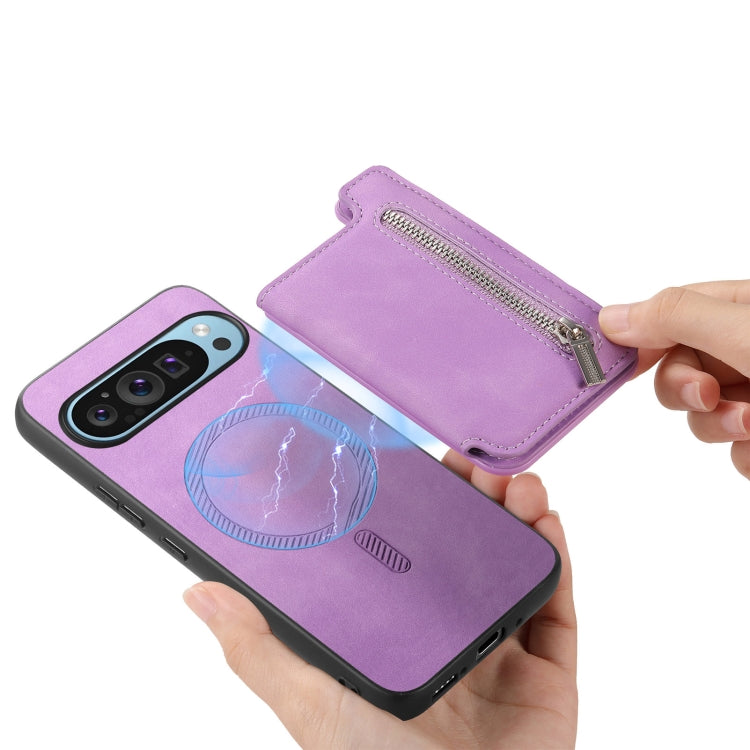 For Google Pixel 9 Pro XL Retro MagSafe Zipper Wallet Card Bag Back Phone Case(Purple) - Google Cases by PMC TechLife | Online Shopping South Africa | PMC TechLife | Buy Now Pay Later Mobicred