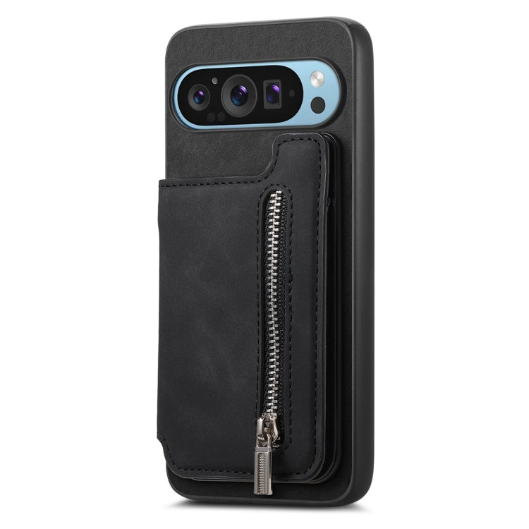 For Google Pixel 7a Retro MagSafe Zipper Wallet Card Bag Back Phone Case(Black) - Google Cases by PMC TechLife | Online Shopping South Africa | PMC TechLife | Buy Now Pay Later Mobicred