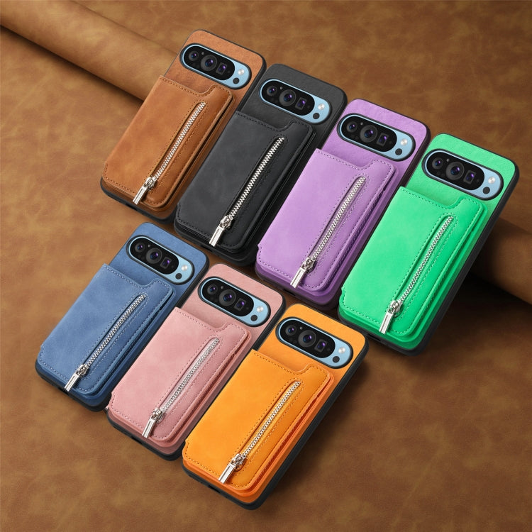 For Google Pixel 7 Pro Retro MagSafe Zipper Wallet Card Bag Back Phone Case(Blue) - Google Cases by PMC TechLife | Online Shopping South Africa | PMC TechLife | Buy Now Pay Later Mobicred