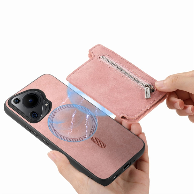 For Huawei nova 12 / 13 Retro MagSafe Zipper Wallet Card Bag Back Phone Case(Pink) - Huawei Cases by PMC TechLife | Online Shopping South Africa | PMC TechLife | Buy Now Pay Later Mobicred