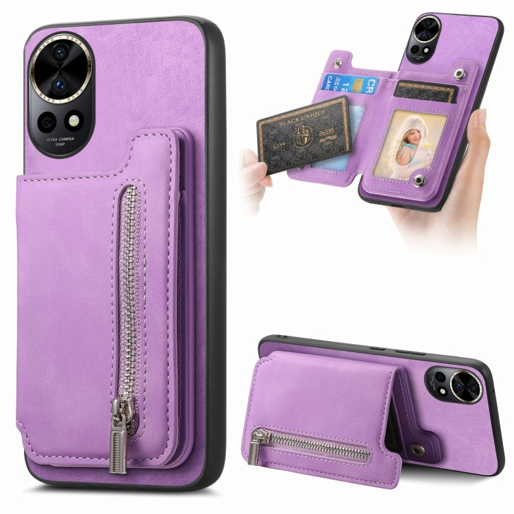 For Huawei nova 12 / 13 Retro MagSafe Zipper Wallet Card Bag Back Phone Case(Purple) - free shipping - PMC TechLife - Order now!