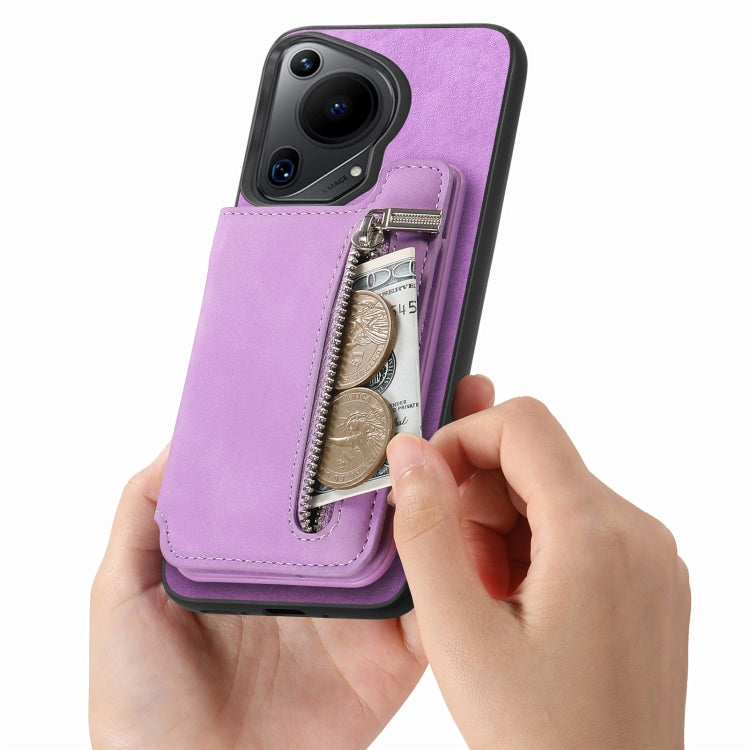 For Huawei nova 12 / 13 Retro MagSafe Zipper Wallet Card Bag Back Phone Case(Purple) - free shipping - PMC TechLife - Order now!