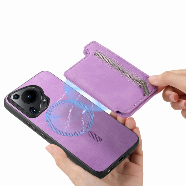 For Huawei nova 12 / 13 Retro MagSafe Zipper Wallet Card Bag Back Phone Case(Purple) - free shipping - PMC TechLife - Order now!
